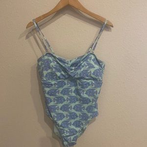 Vineyard Vines Mint and Blue Fish Print One-Piece Swimsuit